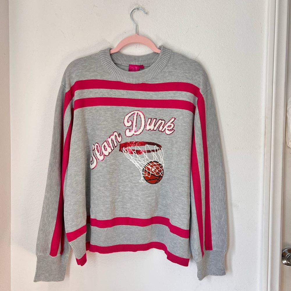 Queen Sparkles Pink Slam Dunk Basketball Crew Neck‎ Long Sleeves Sweater Medium